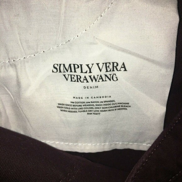 Simply Vera Wang Ann Burgundy Purple Mid Rise Skinny Stretch Jeans Womens 8 28 - Picture 10 of 10